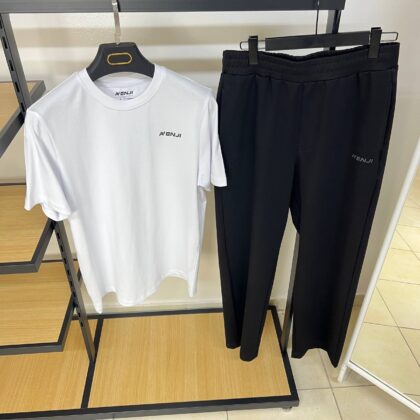 Ensemble Oversize ENJI 100% Coton – T-shirt Blanc & Pantalon Noir